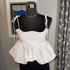 Sophie The Label White Scalloped Detail Bubble Crop Top